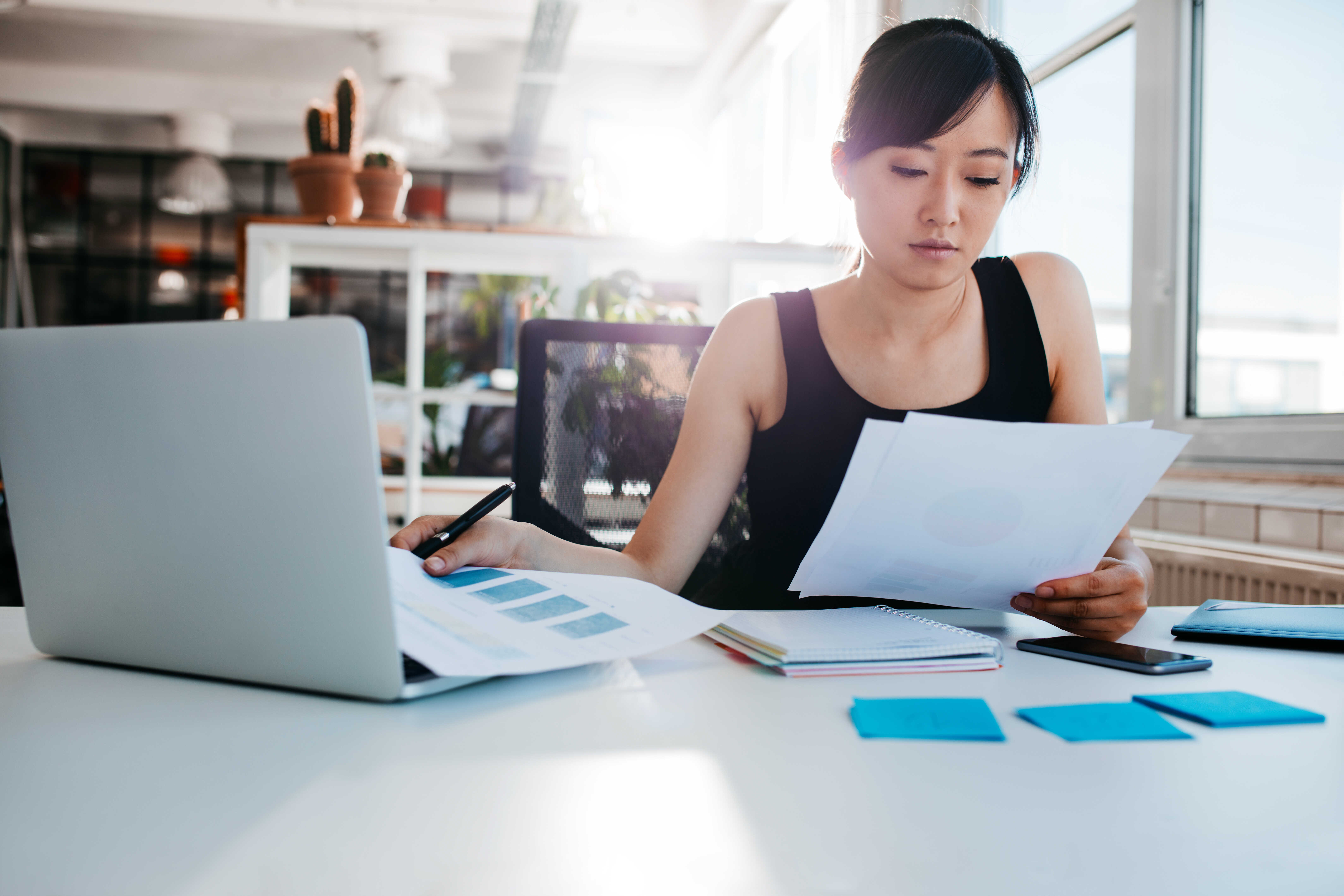 Woman reviewing training content